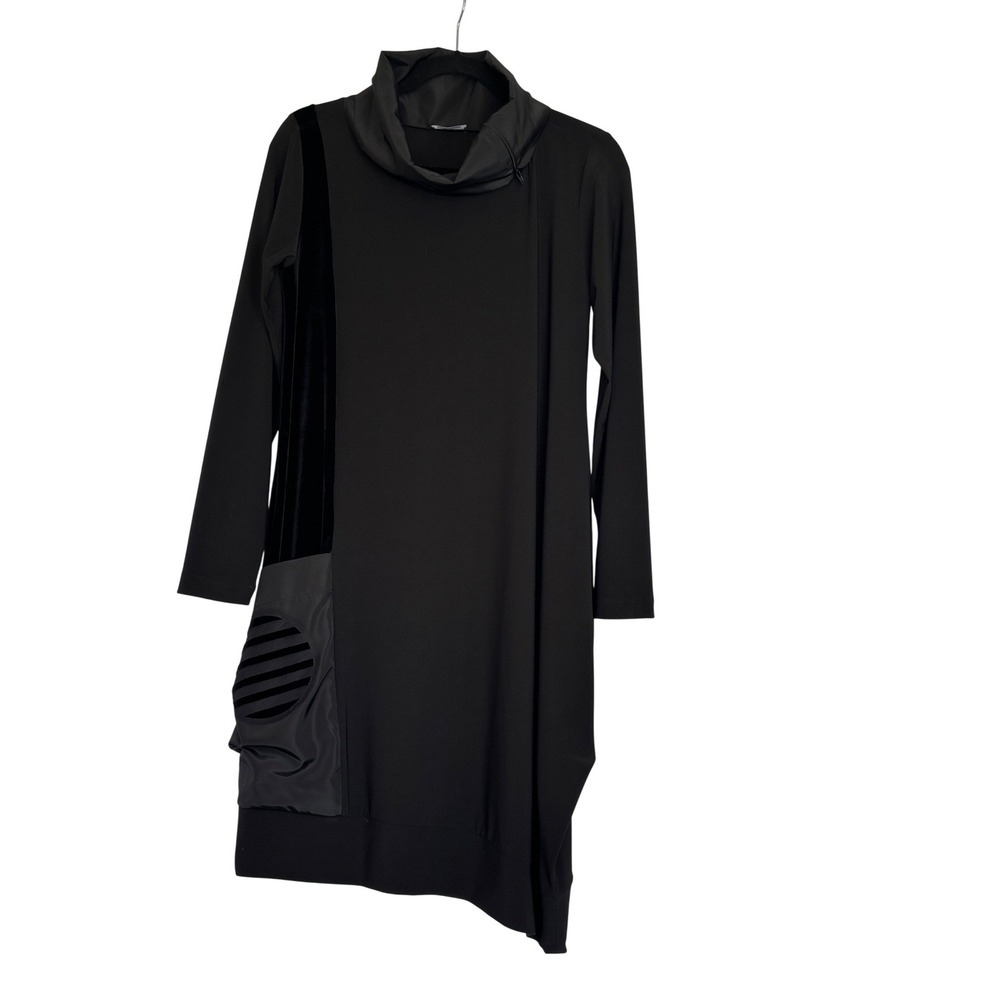 Naya Black Velvet Trim Art Cowl‎ Asymmetric Dress Small Y2K MSRP $230 - Picture 3 of 16